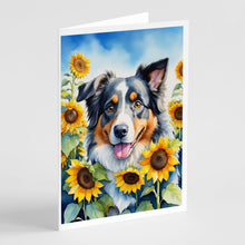 Load image into Gallery viewer, Australian Shepherd in Sunflowers Greeting Cards - Blank Note Cards – 8-Pack of Artist-Designed Cards with Envelopes