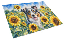 Load image into Gallery viewer, Australian Shepherd in Sunflowers Cutting Board Tempered Glass Kitchen Cutting Surface, Heat Resistant Chopping Board with Non-Slip Feet, Decorative Food Prep &amp; Serving