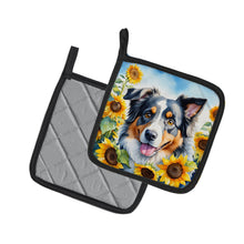 Load image into Gallery viewer, Australian Shepherd in Sunflowers Pot Holders - Set of 2 Decorative Kitchen Helpers | Made in the USA