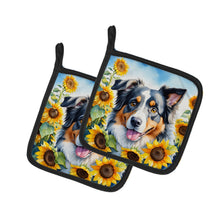 Load image into Gallery viewer, Australian Shepherd in Sunflowers Pot Holders - Set of 2 Decorative Kitchen Helpers | Made in the USA