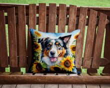 Load image into Gallery viewer, Australian Shepherd in Sunflowers Throw Pillow - 14x14 Decorative Pillow – Art for Your Home &amp; Patio