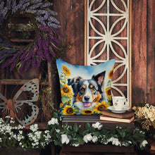 Load image into Gallery viewer, Australian Shepherd in Sunflowers Throw Pillow - 14x14 Decorative Pillow – Art for Your Home &amp; Patio