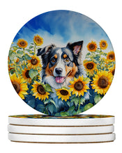 Load image into Gallery viewer, Australian Shepherd in Sunflowers Large Sandstone Coasters Pack of 4