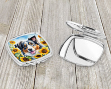 Load image into Gallery viewer, Australian Shepherd in Sunflowers Compact Mirror – Stylish Purse Mirror with Artistic Covers