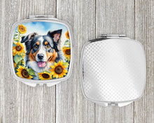 Load image into Gallery viewer, Australian Shepherd in Sunflowers Compact Mirror – Stylish Purse Mirror with Artistic Covers