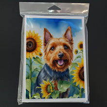 Load image into Gallery viewer, Australian Terrier in Sunflowers Greeting Cards - Blank Note Cards – 8-Pack of Artist-Designed Cards with Envelopes