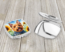 Load image into Gallery viewer, Australian Terrier in Sunflowers Compact Mirror – Stylish Purse Mirror with Artistic Covers