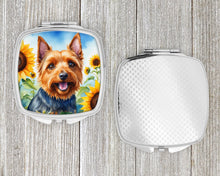Load image into Gallery viewer, Australian Terrier in Sunflowers Compact Mirror – Stylish Purse Mirror with Artistic Covers