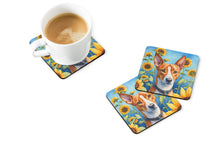 Load image into Gallery viewer, Basenji in Sunflowers Coasters - Set of 4 Lightweight Foam, Absorbent Drink Coasters