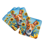 Load image into Gallery viewer, Basenji in Sunflowers Coasters - Set of 4 Lightweight Foam, Absorbent Drink Coasters