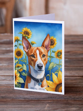 Load image into Gallery viewer, Basenji in Sunflowers Greeting Cards - Blank Note Cards – 8-Pack of Artist-Designed Cards with Envelopes