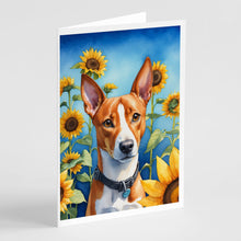 Load image into Gallery viewer, Basenji in Sunflowers Greeting Cards - Blank Note Cards – 8-Pack of Artist-Designed Cards with Envelopes