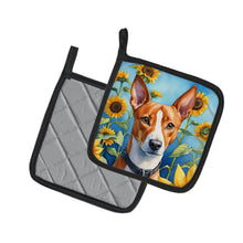 Load image into Gallery viewer, Basenji in Sunflowers Pot Holders - Set of 2 Decorative Kitchen Helpers | Made in the USA