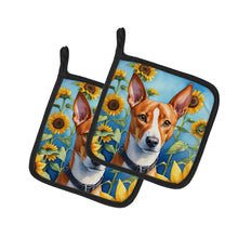 Load image into Gallery viewer, Basenji in Sunflowers Pot Holders - Set of 2 Decorative Kitchen Helpers | Made in the USA