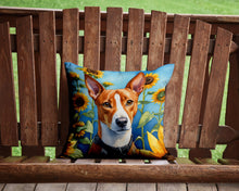 Load image into Gallery viewer, Basenji in Sunflowers Throw Pillow - 14x14 Decorative Pillow – Art for Your Home &amp; Patio