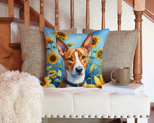 Load image into Gallery viewer, Basenji in Sunflowers Throw Pillow - 14x14 Decorative Pillow – Art for Your Home &amp; Patio