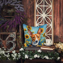 Load image into Gallery viewer, Basenji in Sunflowers Throw Pillow - 14x14 Decorative Pillow – Art for Your Home &amp; Patio