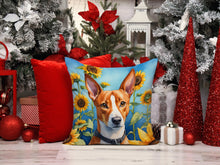 Load image into Gallery viewer, Basenji in Sunflowers Throw Pillow - 14x14 Decorative Pillow – Art for Your Home &amp; Patio