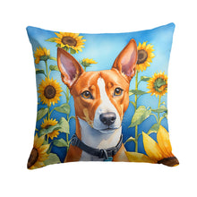 Load image into Gallery viewer, Basenji in Sunflowers Throw Pillow - 14x14 Decorative Pillow – Art for Your Home &amp; Patio