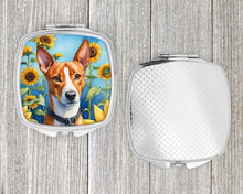 Load image into Gallery viewer, Basenji in Sunflowers Compact Mirror – Stylish Purse Mirror with Artistic Covers
