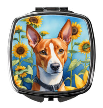 Load image into Gallery viewer, Basenji in Sunflowers Compact Mirror – Stylish Purse Mirror with Artistic Covers