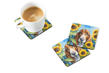 Load image into Gallery viewer, Basset Hound in Sunflowers Coasters - Set of 4 Lightweight Foam, Absorbent Drink Coasters