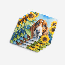 Load image into Gallery viewer, Basset Hound in Sunflowers Coasters - Set of 4 Lightweight Foam, Absorbent Drink Coasters