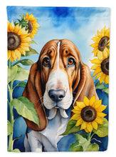 Load image into Gallery viewer, Basset Hound in Sunflowers Garden Flag – Bright Dog-Themed Yard Decor