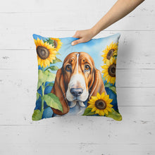 Load image into Gallery viewer, Basset Hound in Sunflowers Throw Pillow