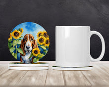 Load image into Gallery viewer, Basset Hound in Sunflowers Large Sandstone Coasters Pack of 4