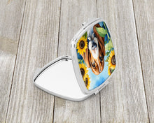 Load image into Gallery viewer, Basset Hound in Sunflowers Compact Mirror – Stylish Purse Mirror with Artistic Covers