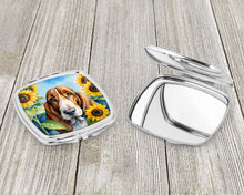 Load image into Gallery viewer, Basset Hound in Sunflowers Compact Mirror – Stylish Purse Mirror with Artistic Covers