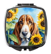 Load image into Gallery viewer, Basset Hound in Sunflowers Compact Mirror – Stylish Purse Mirror with Artistic Covers
