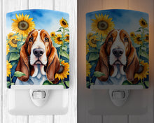 Load image into Gallery viewer, Basset Hound in Sunflowers Ceramic Night Light