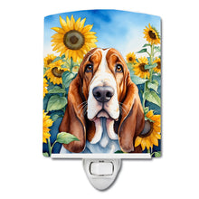 Load image into Gallery viewer, Basset Hound in Sunflowers Ceramic Night Light