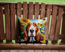 Load image into Gallery viewer, Basset Hound in Sunflowers Throw Pillow - 14x14 Decorative Pillow – Art for Your Home &amp; Patio