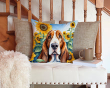Load image into Gallery viewer, Basset Hound in Sunflowers Throw Pillow - 14x14 Decorative Pillow – Art for Your Home &amp; Patio