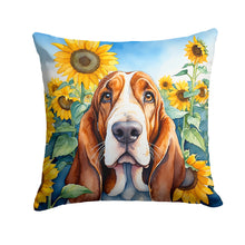 Load image into Gallery viewer, Basset Hound in Sunflowers Throw Pillow - 14x14 Decorative Pillow – Art for Your Home &amp; Patio