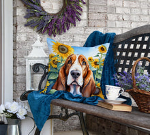 Load image into Gallery viewer, Basset Hound in Sunflowers Throw Pillow