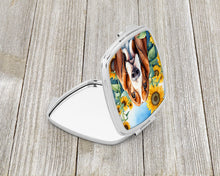 Load image into Gallery viewer, Basset Hound in Sunflowers Compact Mirror – Stylish Purse Mirror with Artistic Covers