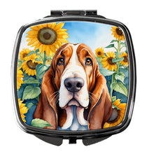 Load image into Gallery viewer, Basset Hound in Sunflowers Compact Mirror – Stylish Purse Mirror with Artistic Covers