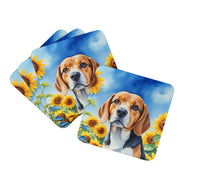 Load image into Gallery viewer, Beagle in Sunflowers Coasters - Set of 4 Lightweight Foam, Absorbent Drink Coasters