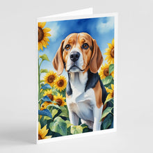 Load image into Gallery viewer, Beagle in Sunflowers Greeting Cards - Blank Note Cards – 8-Pack of Artist-Designed Cards with Envelopes