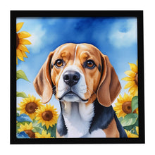 Load image into Gallery viewer, Beagle in Sunflowers Framed Metal Print
