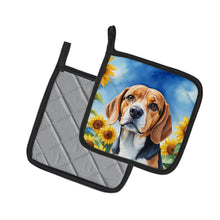 Load image into Gallery viewer, Beagle in Sunflowers Pot Holders - Set of 2 Decorative Kitchen Helpers | Made in the USA