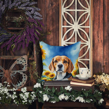 Load image into Gallery viewer, Beagle in Sunflowers Throw Pillow - 14x14 Decorative Pillow – Art for Your Home &amp; Patio