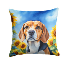 Load image into Gallery viewer, Beagle in Sunflowers Throw Pillow - 14x14 Decorative Pillow – Art for Your Home &amp; Patio