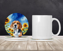 Load image into Gallery viewer, Beagle in Sunflowers Large Sandstone Coasters Pack of 4