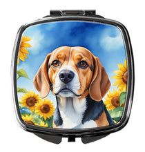 Load image into Gallery viewer, Beagle in Sunflowers Compact Mirror – Stylish Purse Mirror with Artistic Covers