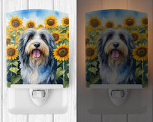 Load image into Gallery viewer, Bearded Collie in Sunflowers Ceramic Night Light